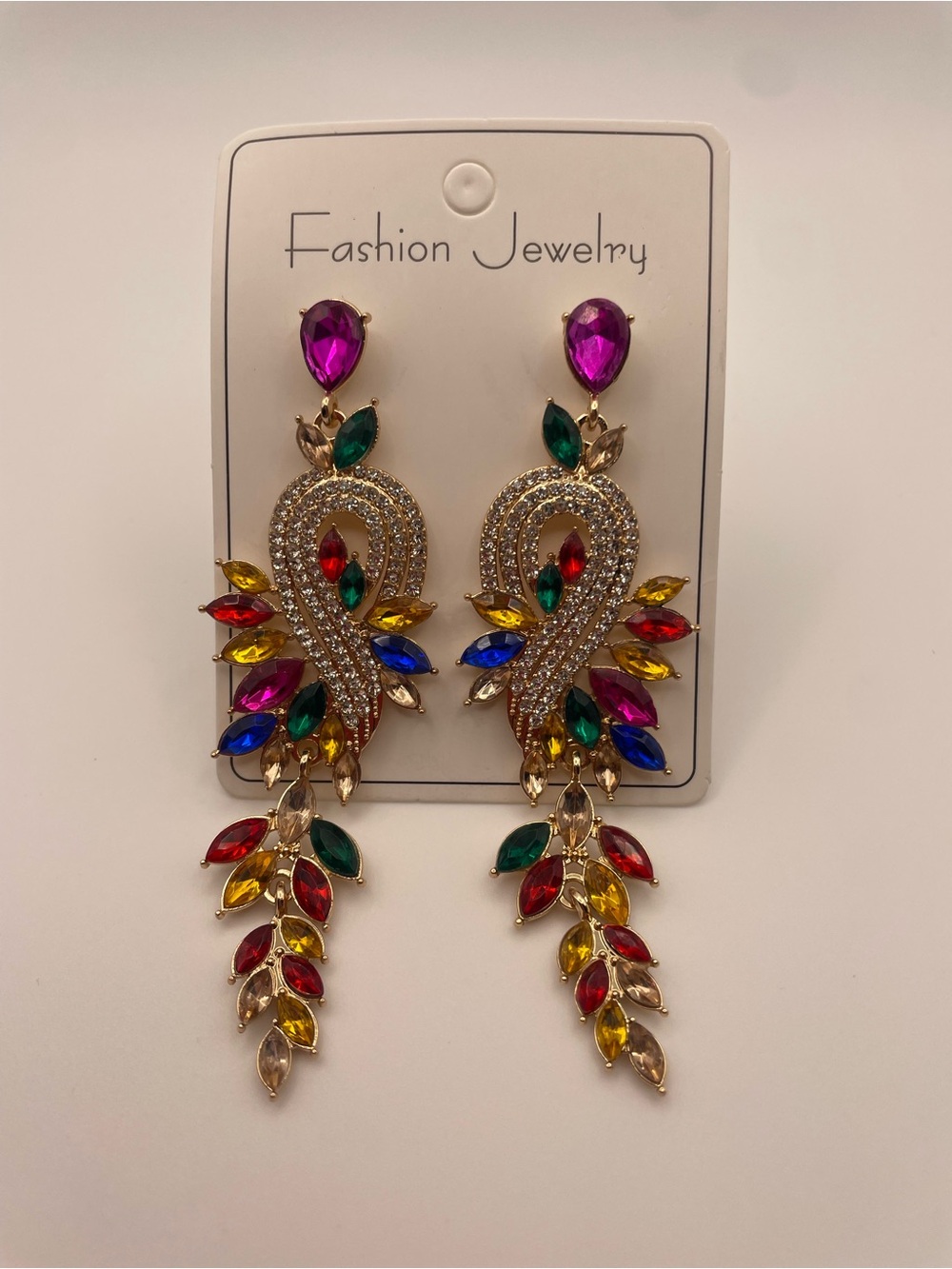 Fashion Jewelry Gold Tone Multicolor Teardrop Crystal Dangle Earrings